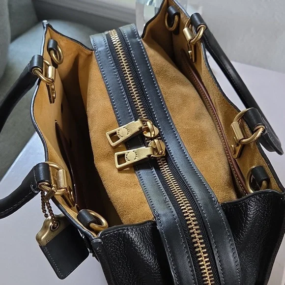 COACH Rogue 25 Black Tea Rose Leather Crossbody Bag - Picture 7 of 16